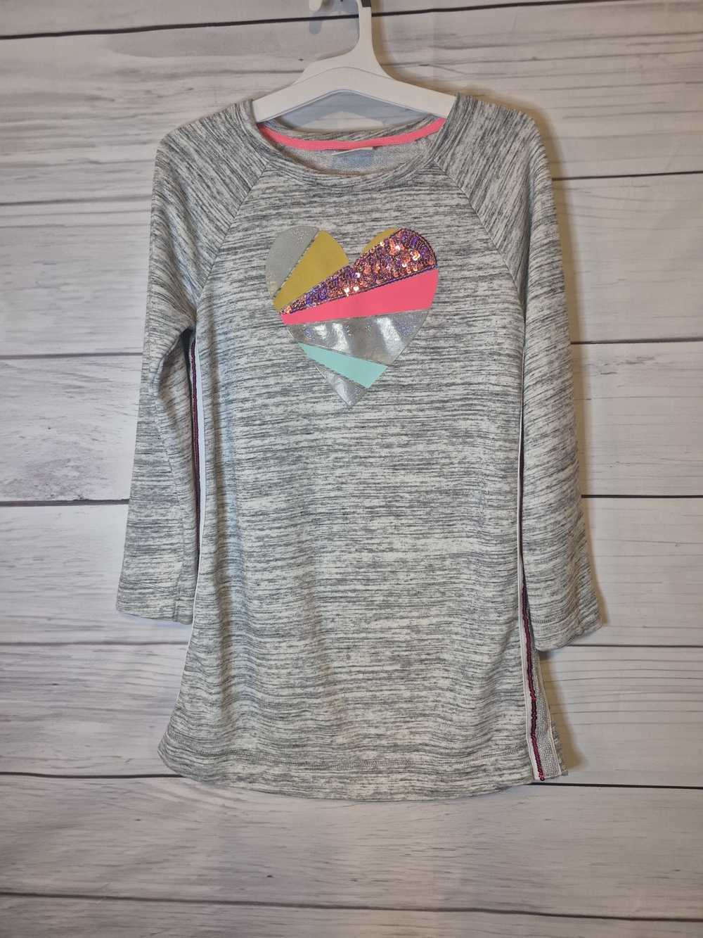 Cat & Jack Gray Knit Heart-Graphic Long Sleeve Top with Multicolor Accents